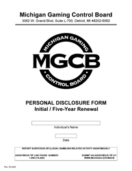 Document preview: Personal Disclosure Form - Initial/Five-Year Renewal - Michigan