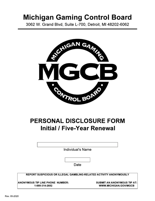 Personal Disclosure Form - Initial / Five-Year Renewal - Michigan Download Pdf