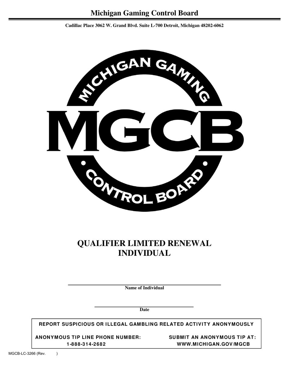 Form MGCB-LC-3266 Qualifier Limited Renewal Individual - Michigan, Page 1