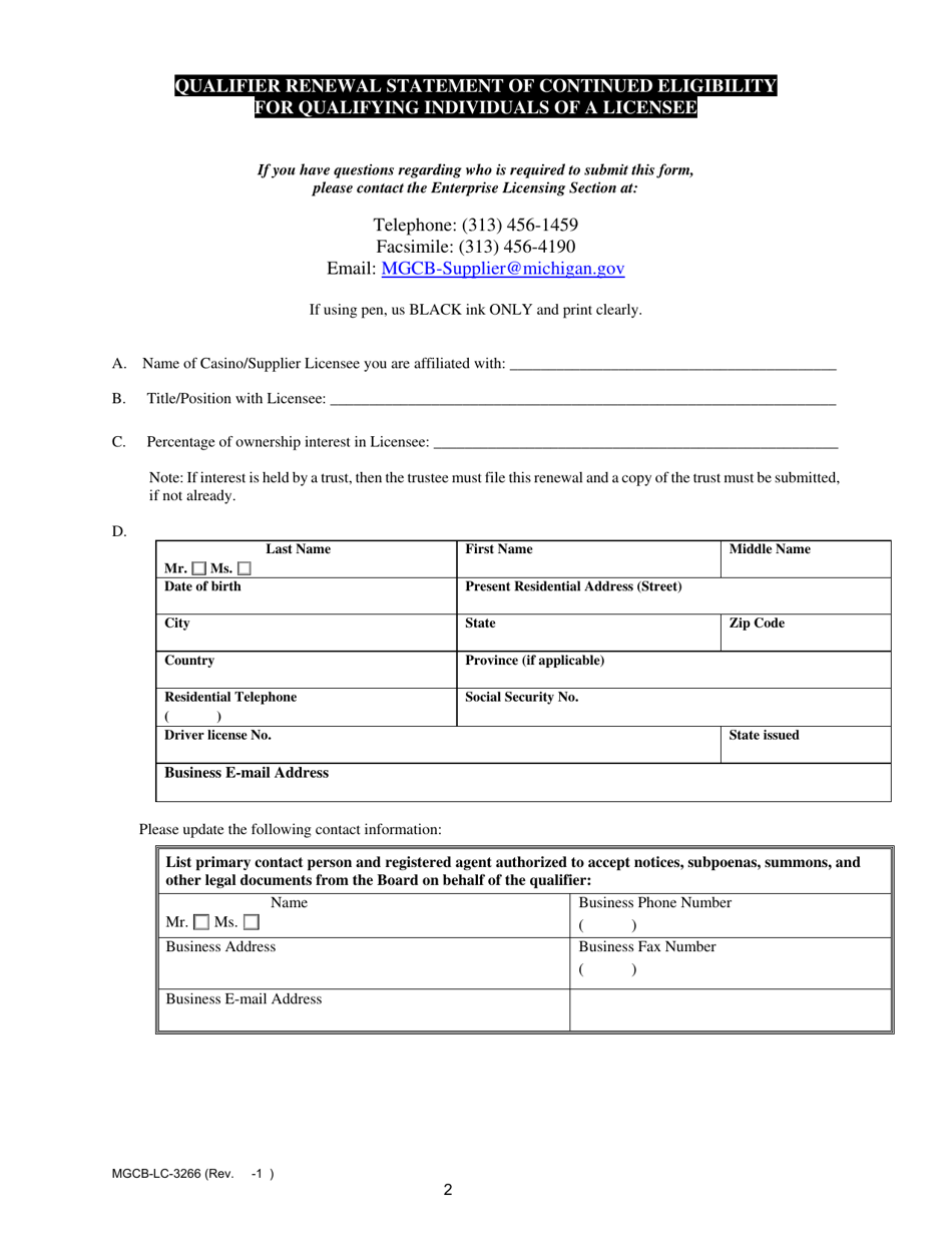 Form MGCB-LC-3266 Qualifier Limited Renewal Individual - Michigan, Page 2