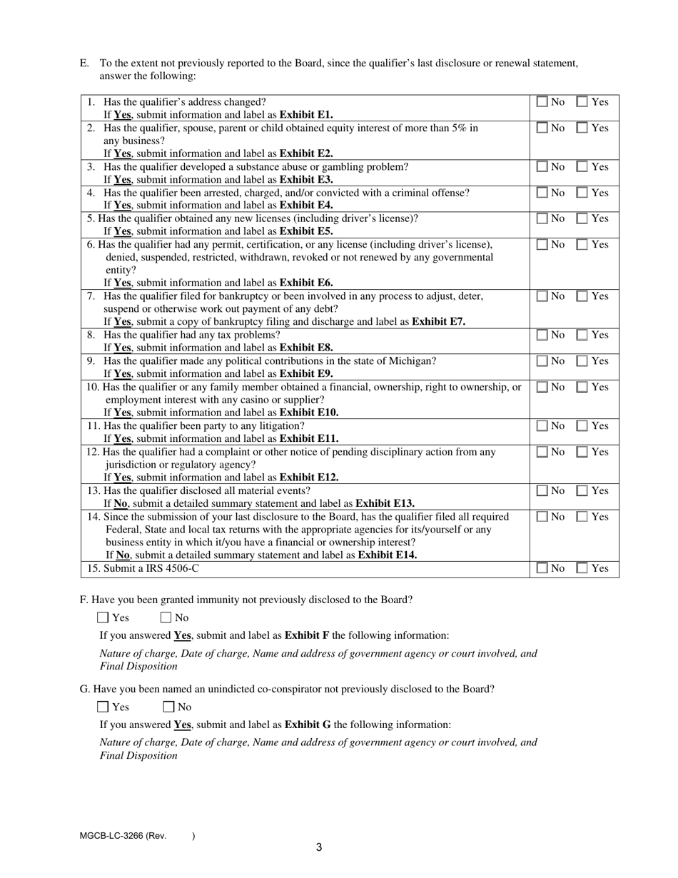 Form MGCB-LC-3266 Qualifier Limited Renewal Individual - Michigan, Page 3