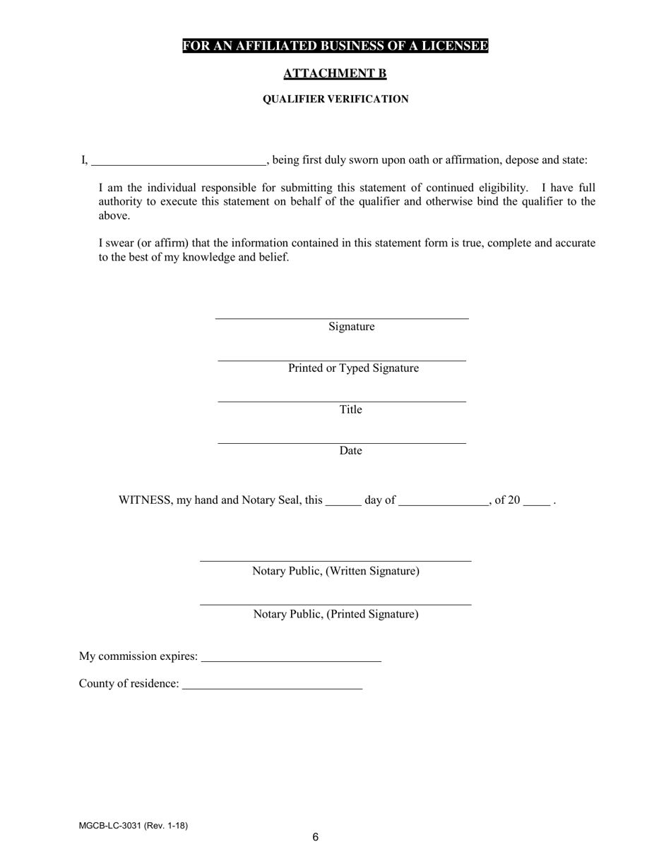 Form MGCB-LC-3031 Qualifier Renewal - Affiliated Business - Michigan, Page 6
