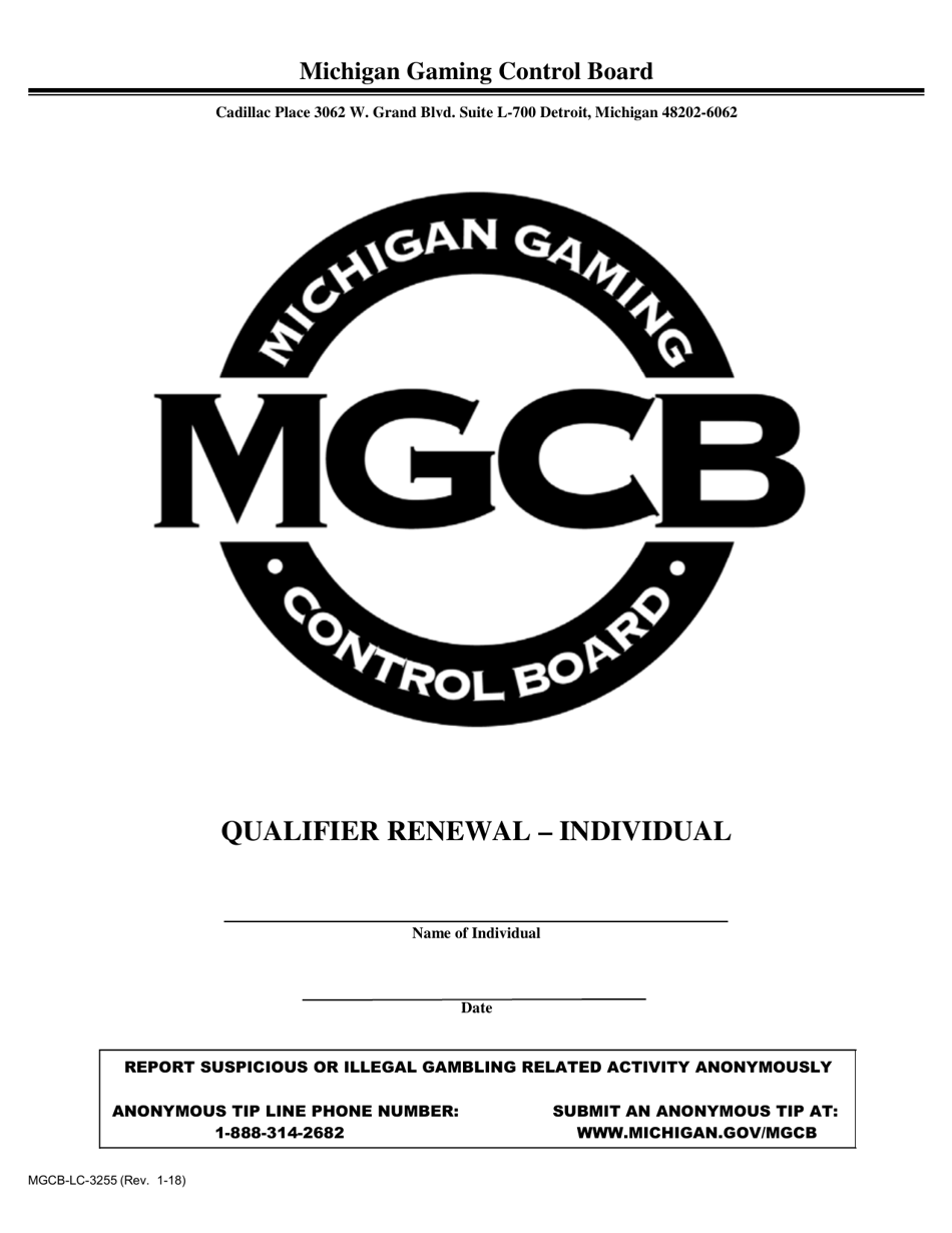 Form MGCB-LC-3255 Qualifier Renewal - Individual - Michigan, Page 1
