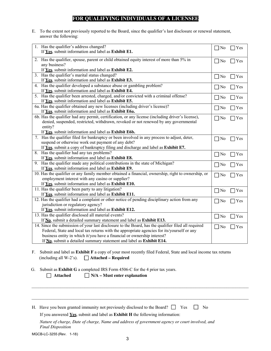 Form MGCB-LC-3255 Qualifier Renewal - Individual - Michigan, Page 3