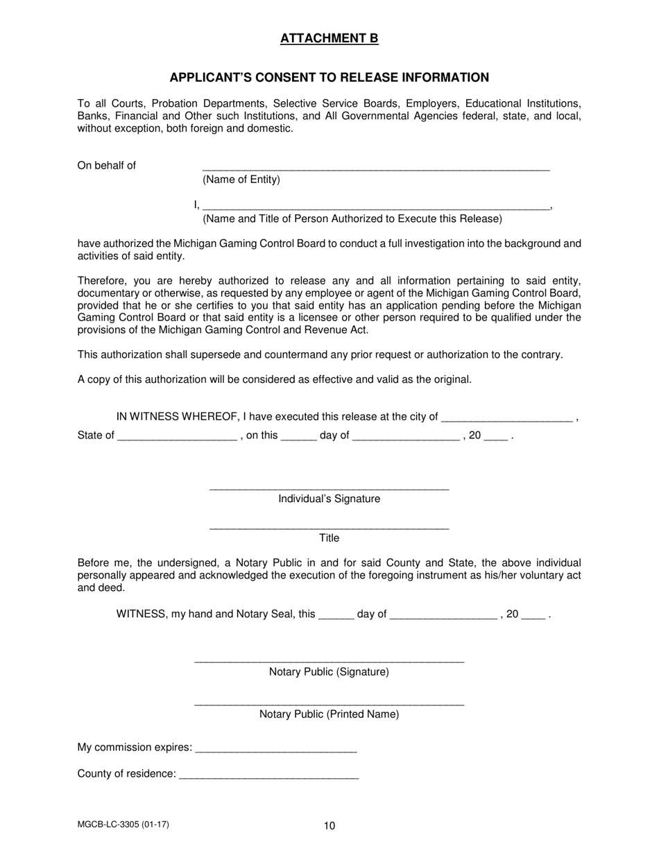 Form MGCB-LC-3305 Supplement to Multi-Jurisdictional Business Form - Michigan, Page 10