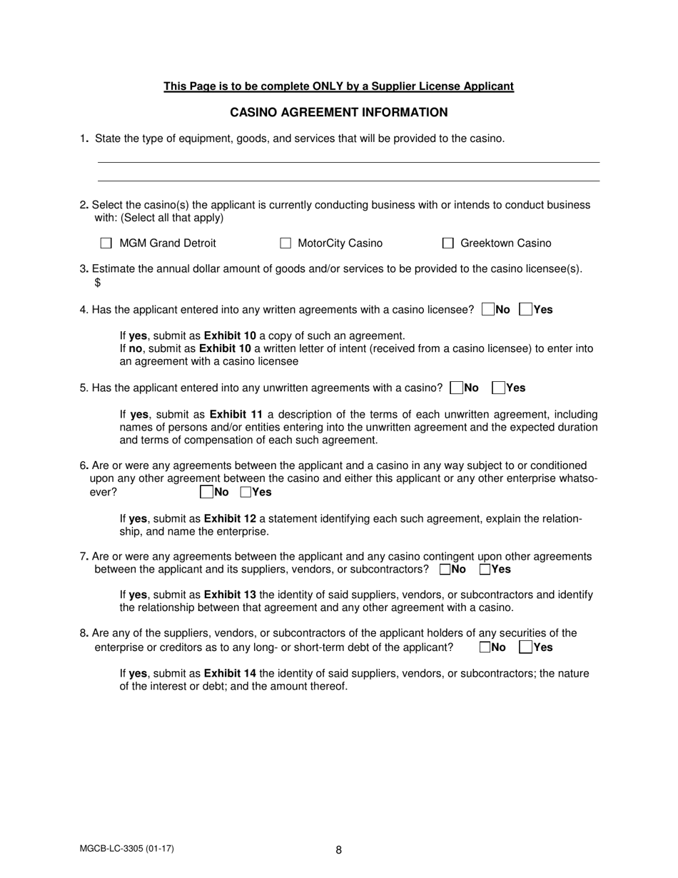 Form MGCB-LC-3305 Supplement to Multi-Jurisdictional Business Form - Michigan, Page 8