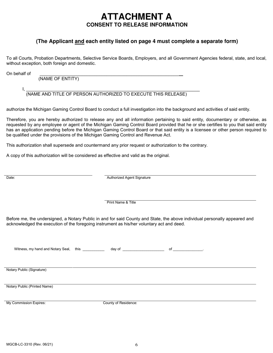 Form MGCB-LC-3310 Subcontractor 1 Exemption Application - Michigan, Page 6