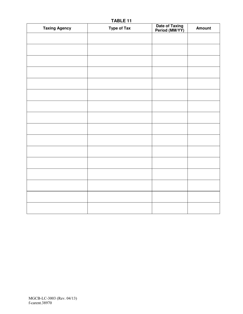 Form MGCB-LC-3003 Casino Renewal Report Tables - Michigan, Page 10