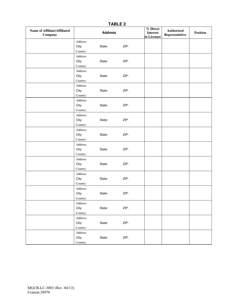 Form MGCB-LC-3003 Casino Renewal Report Tables - Michigan, Page 3