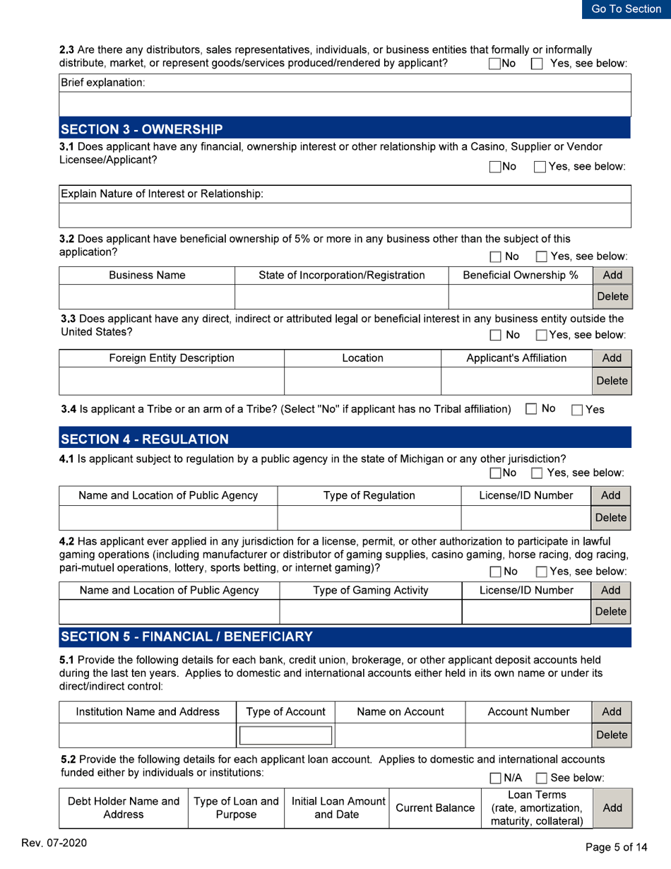 Business Disclosure Form - Initial / Five-Year Renewal - Michigan, Page 5