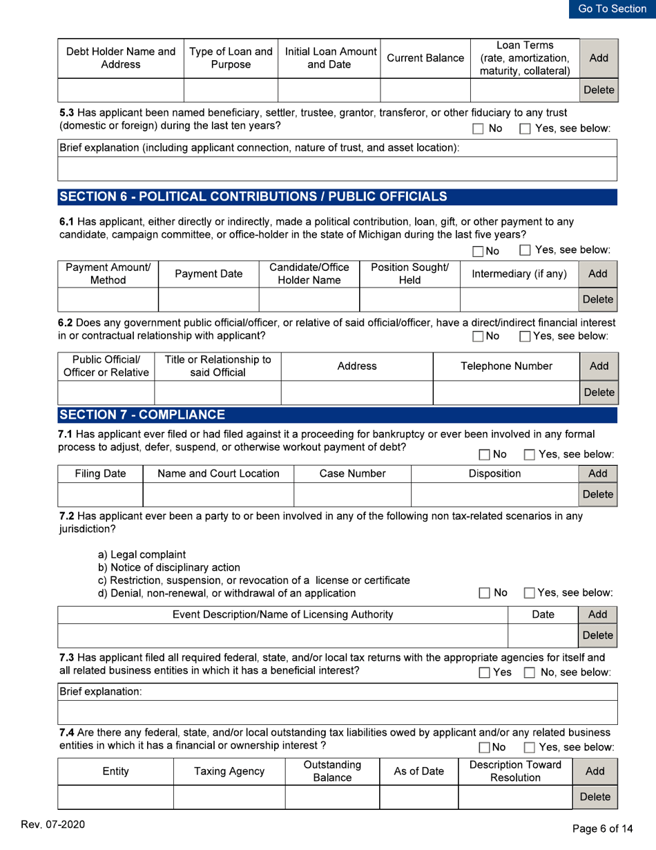 Business Disclosure Form - Initial / Five-Year Renewal - Michigan, Page 6