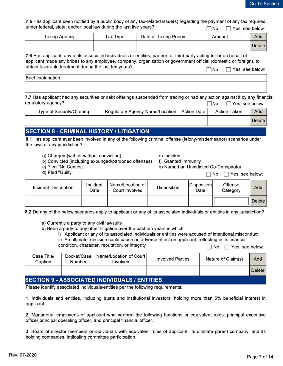 Business Disclosure Form - Initial / Five-Year Renewal - Michigan, Page 7