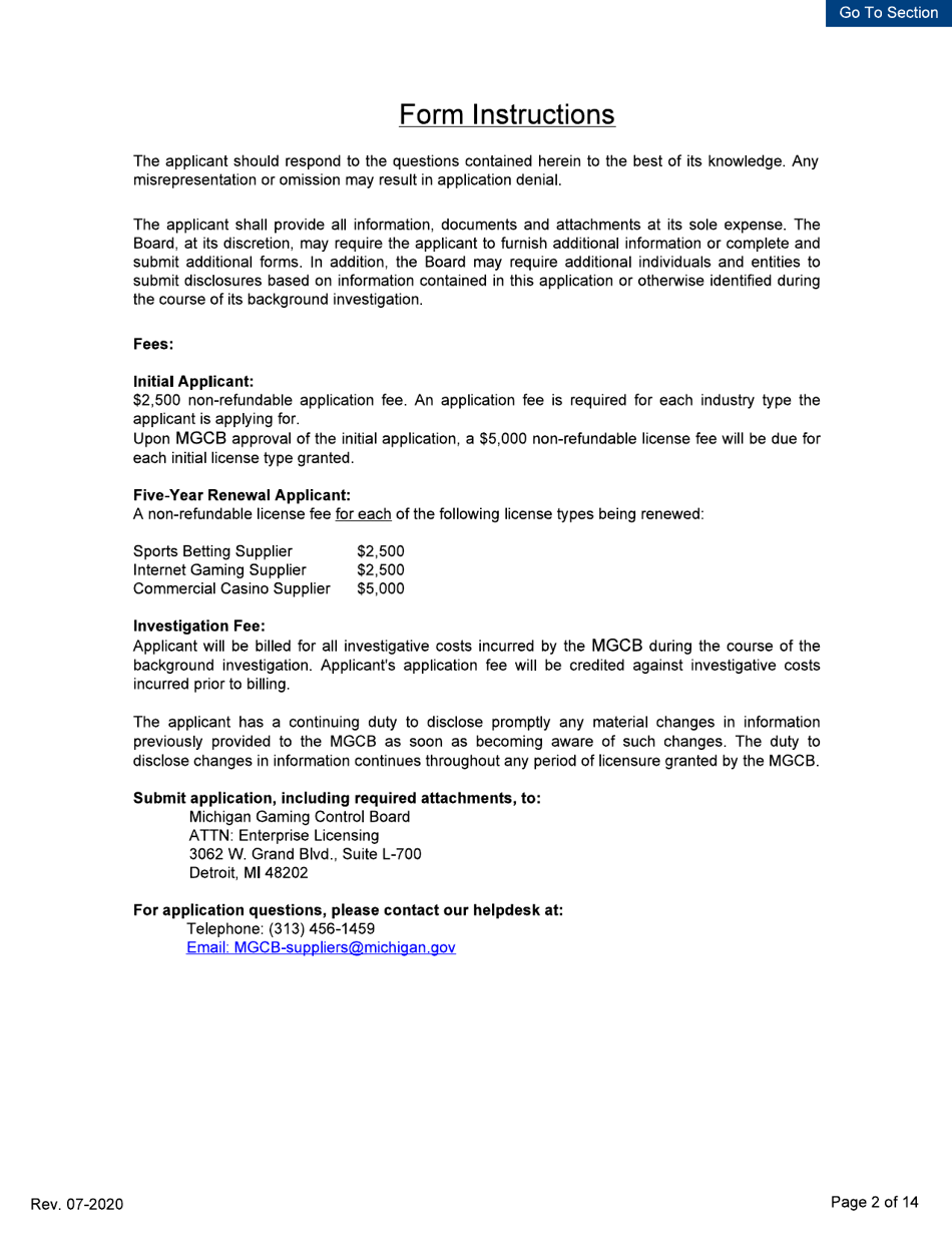 Supplier License - Initial / Five-Year Renewal - Michigan, Page 2