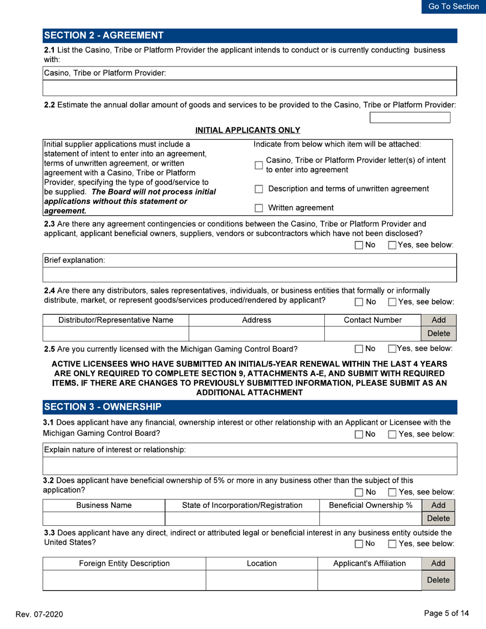 Supplier License - Initial / Five-Year Renewal - Michigan, Page 5