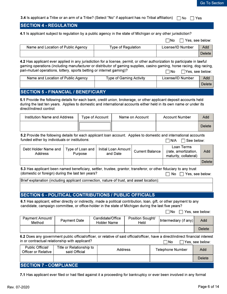 Supplier License - Initial / Five-Year Renewal - Michigan, Page 6