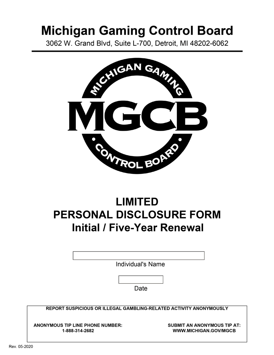 Limited Personal Disclosure Form - Initial / Five-Year Renewal - Michigan, Page 1