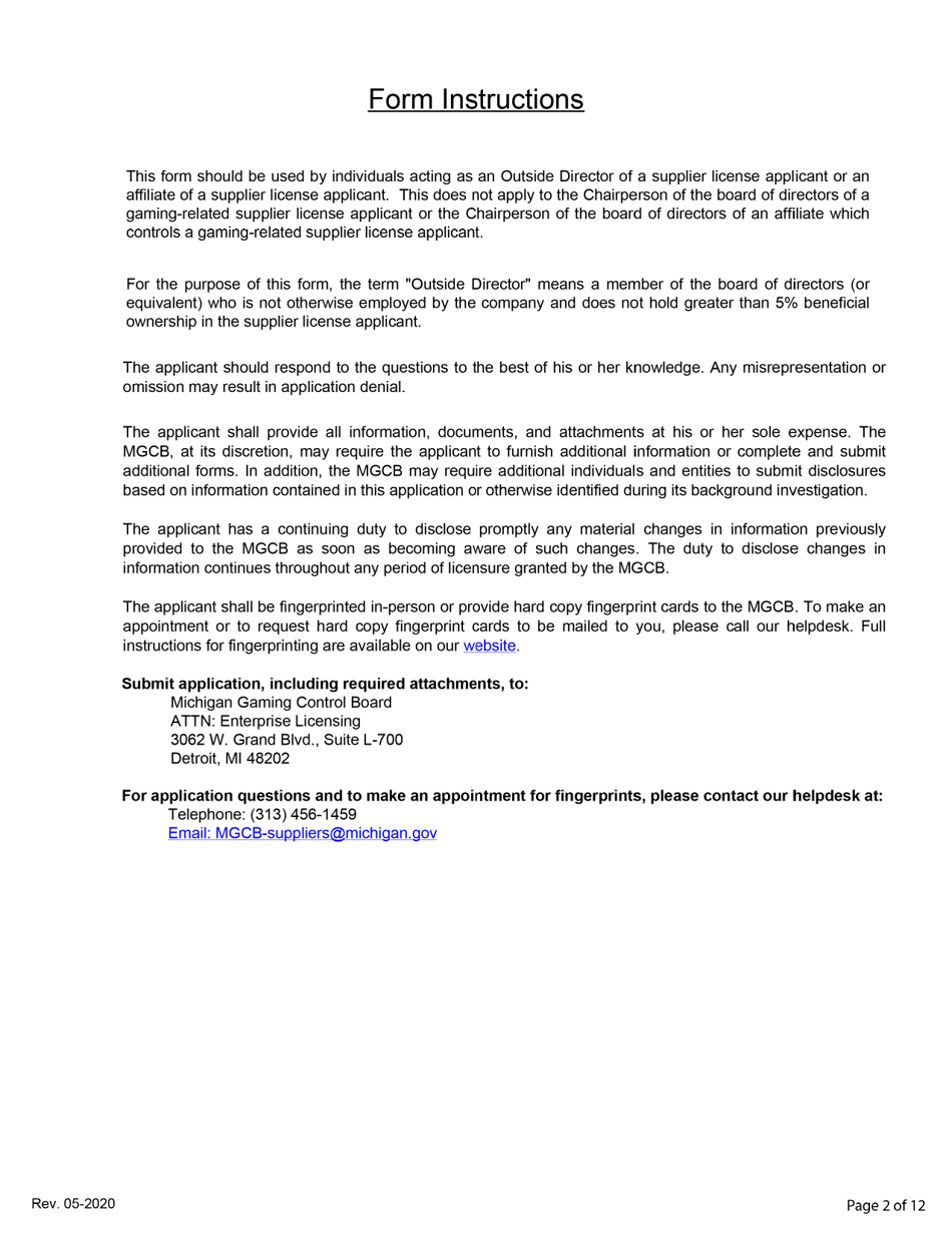 Limited Personal Disclosure Form - Initial / Five-Year Renewal - Michigan, Page 2