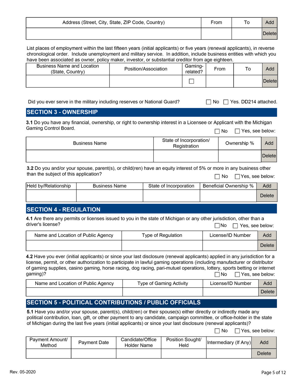 Limited Personal Disclosure Form - Initial / Five-Year Renewal - Michigan, Page 5