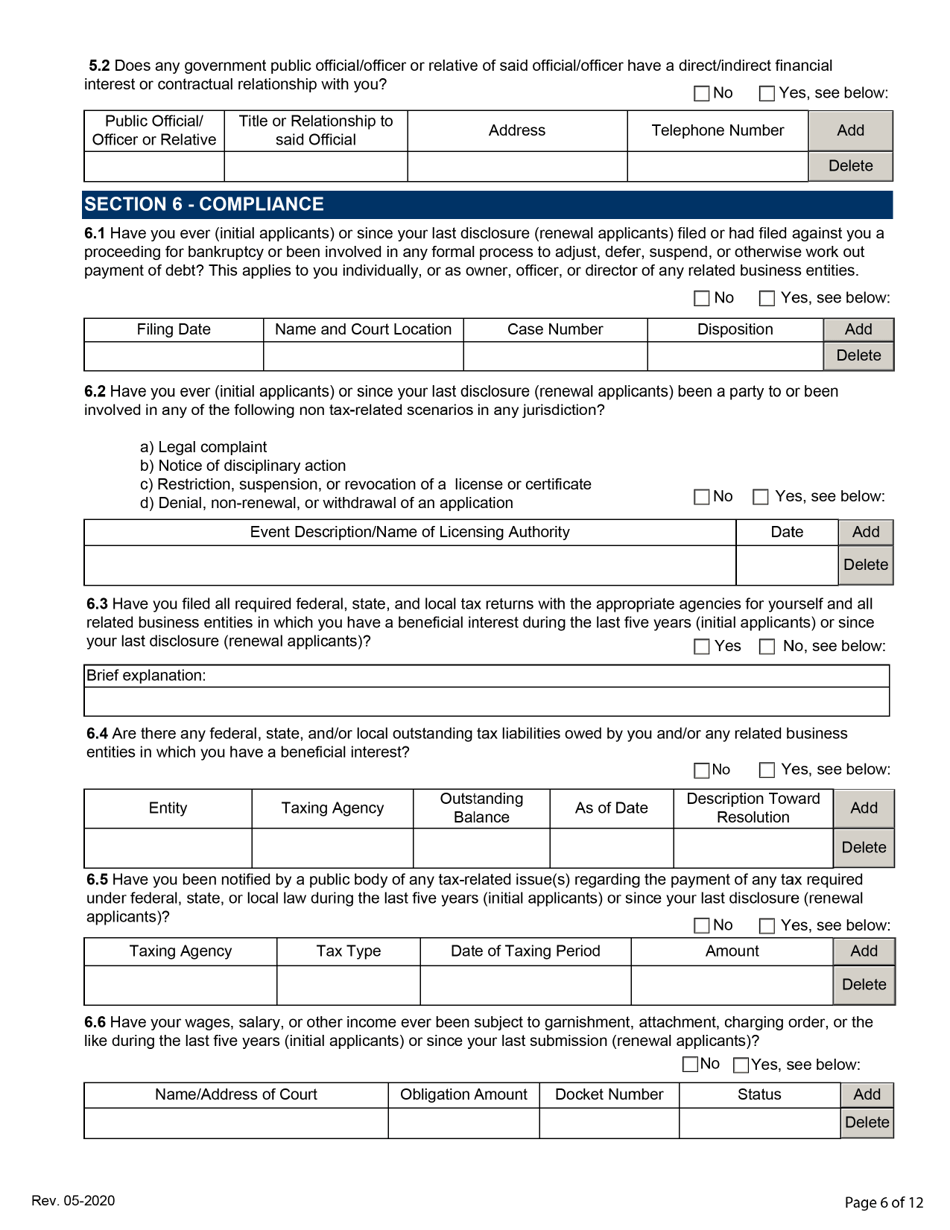 Limited Personal Disclosure Form - Initial / Five-Year Renewal - Michigan, Page 6
