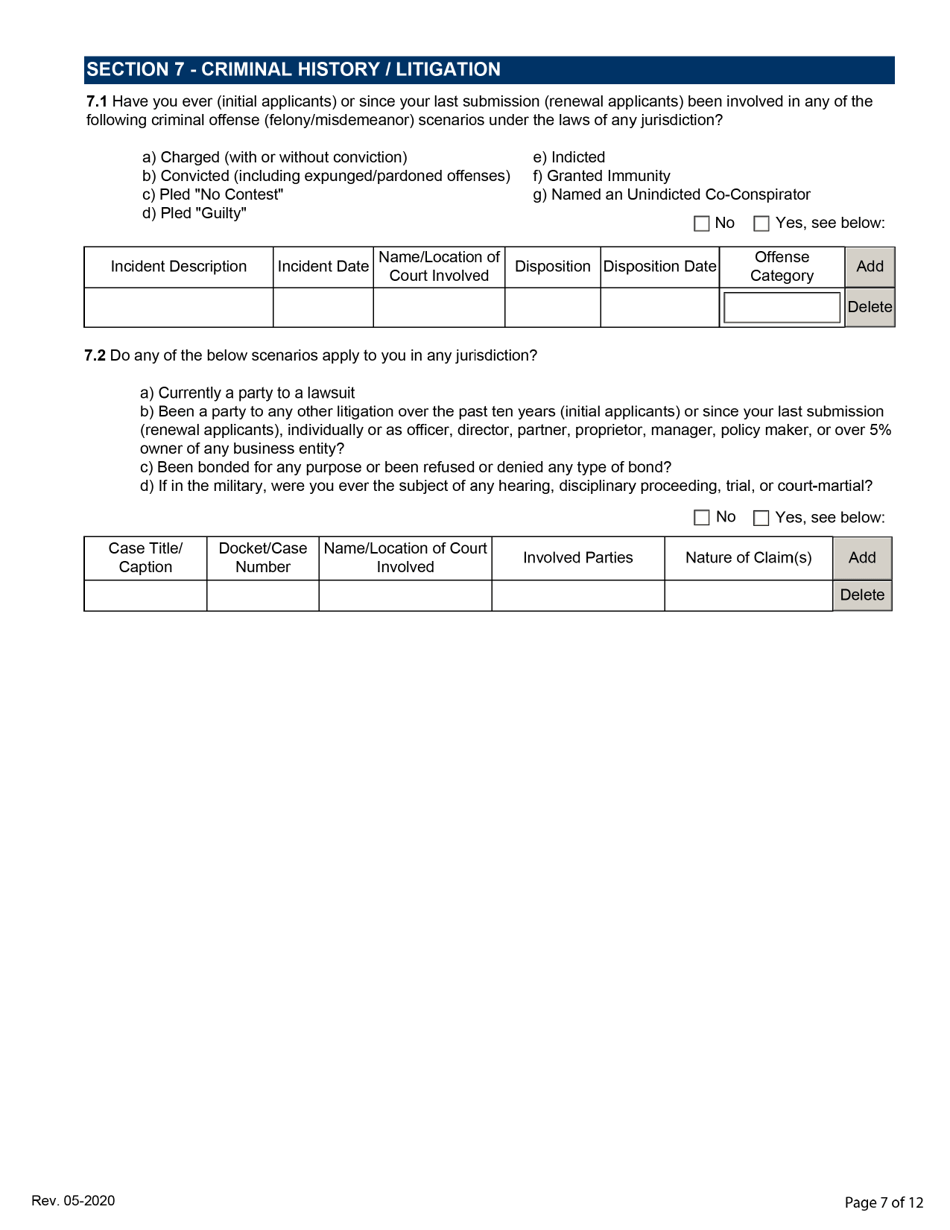 Limited Personal Disclosure Form - Initial / Five-Year Renewal - Michigan, Page 7