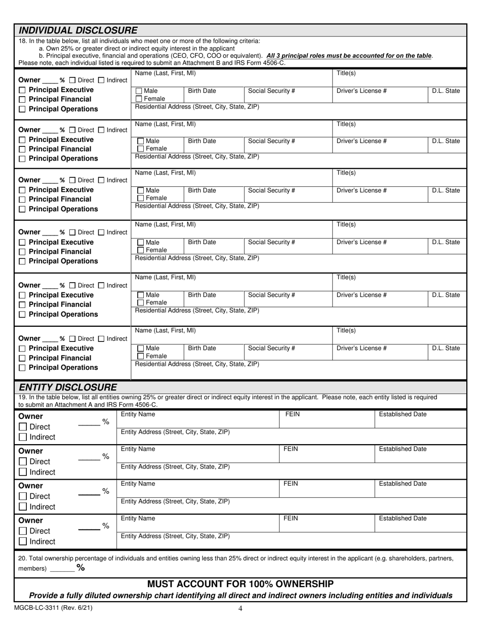 Form MGCB-LC-3311 Subcontractor 2 Exemption Application - Michigan, Page 4