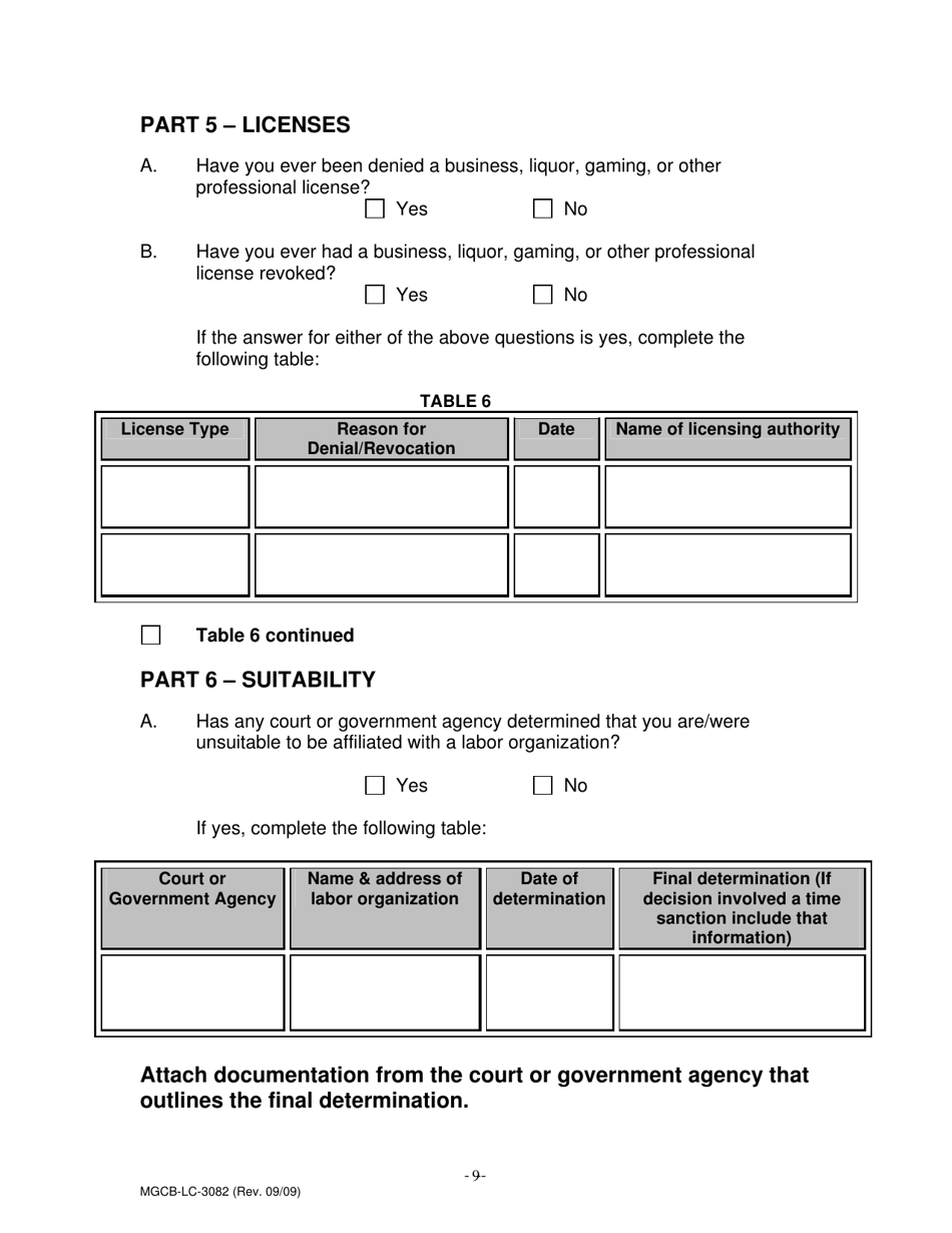 Form MGCB-LC-3082 Labor Organization Registration Form - Michigan, Page 9