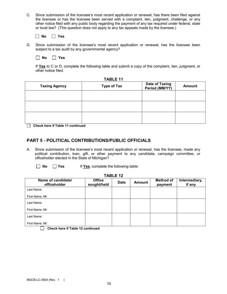 Form MGCB-LC-3004 Casino License Annual Renewal Report - Michigan, Page 10