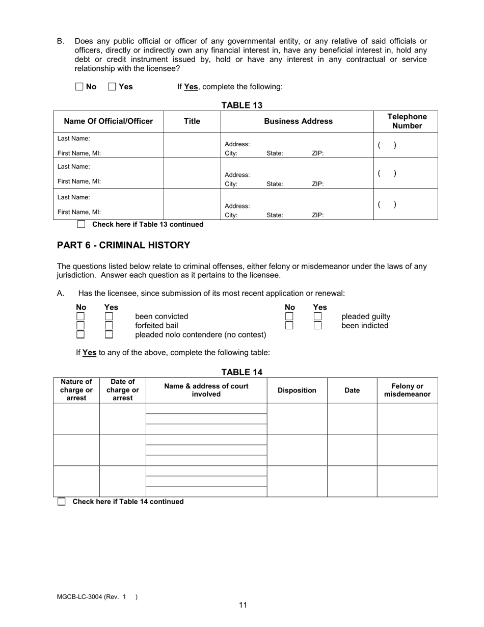 Form MGCB-LC-3004 Casino License Annual Renewal Report - Michigan, Page 11