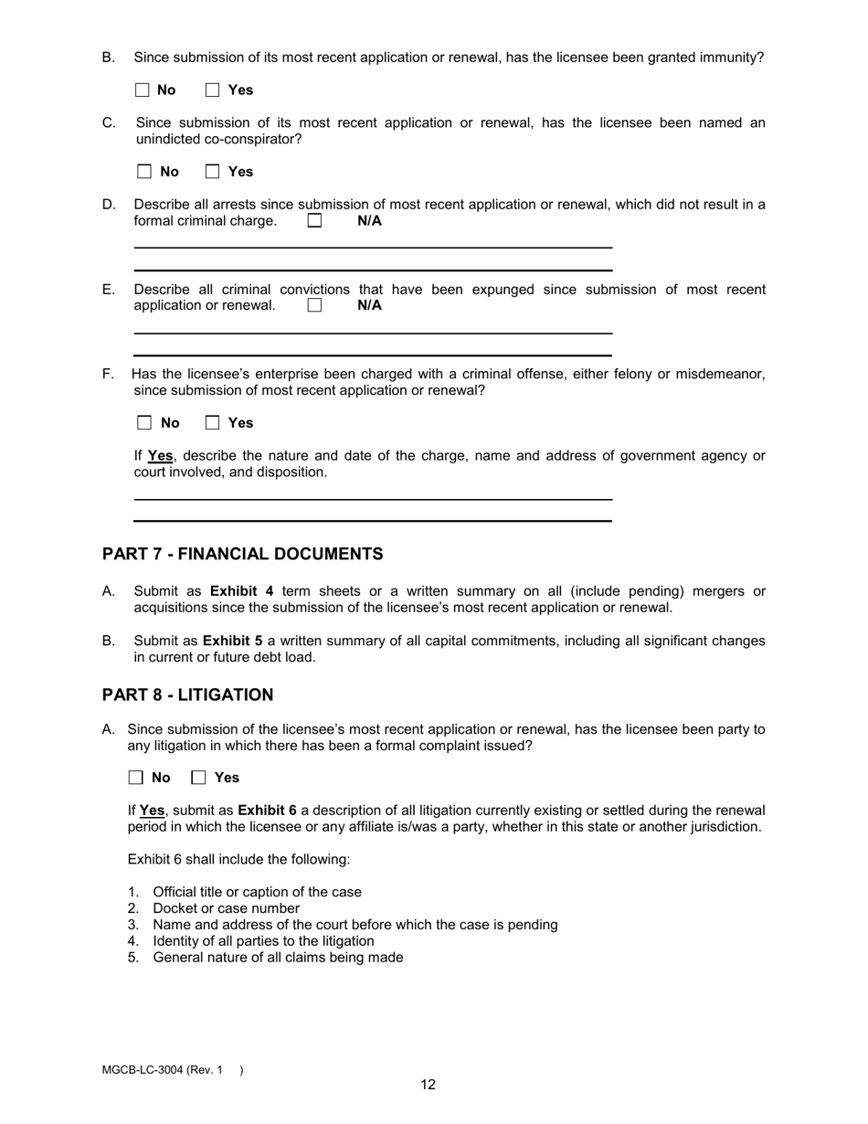 Form MGCB-LC-3004 Casino License Annual Renewal Report - Michigan, Page 12