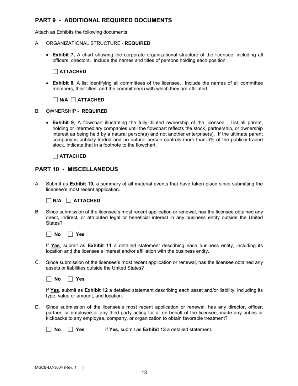 Form MGCB-LC-3004 Casino License Annual Renewal Report - Michigan, Page 13