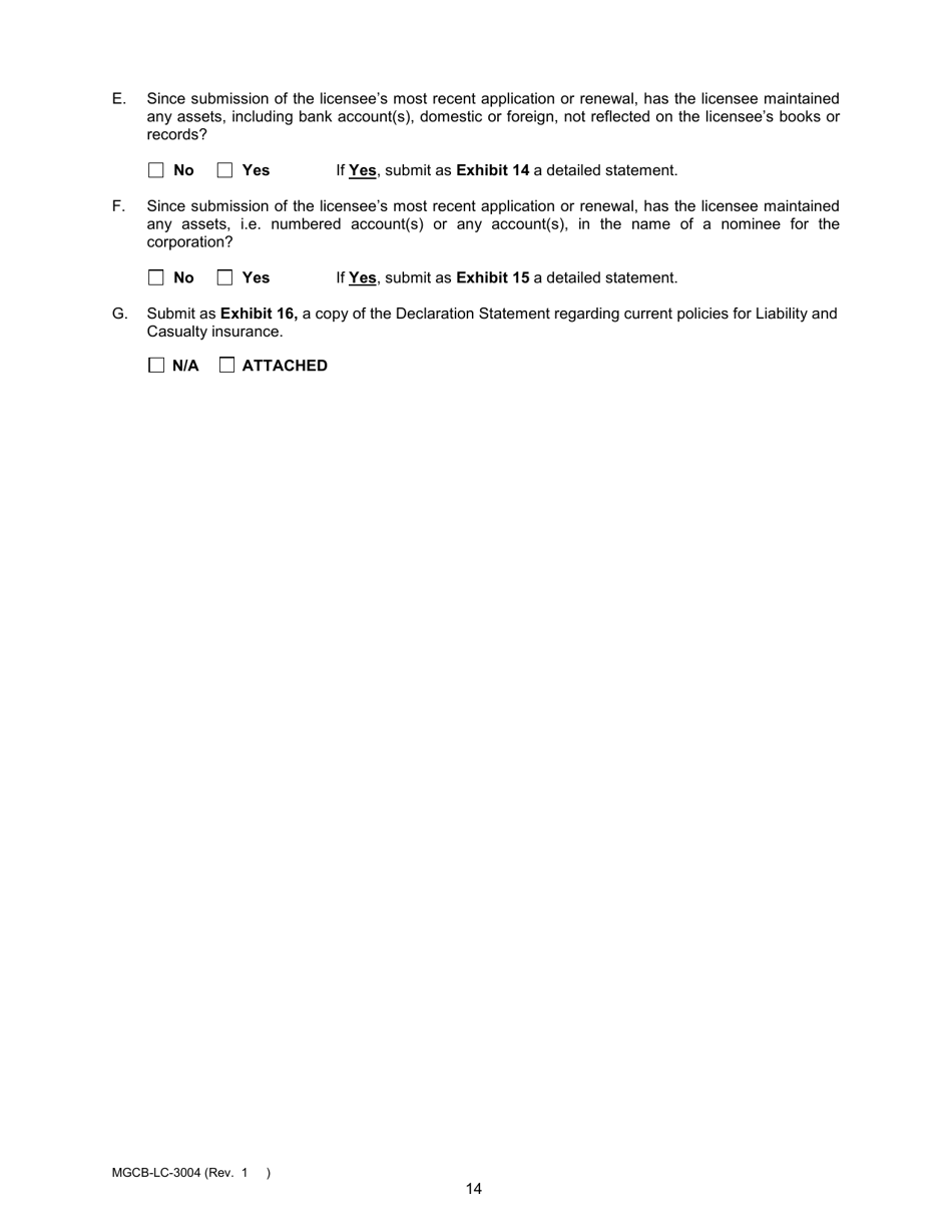Form MGCB-LC-3004 Casino License Annual Renewal Report - Michigan, Page 14
