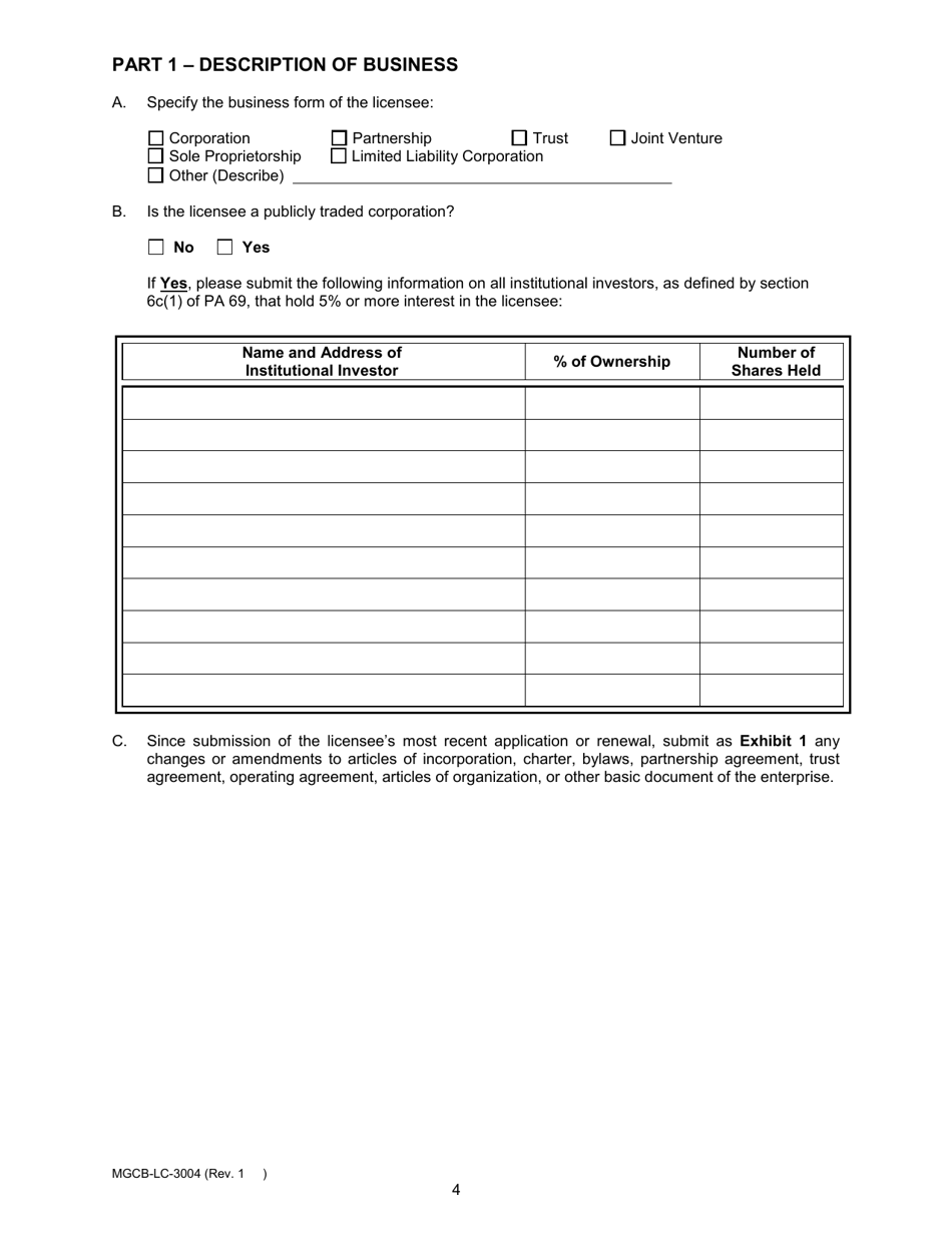 Form MGCB-LC-3004 Casino License Annual Renewal Report - Michigan, Page 4