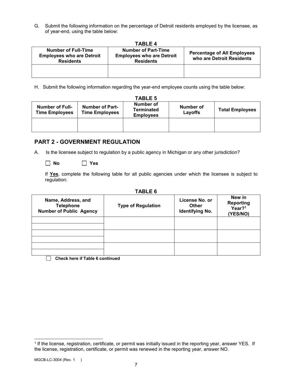 Form MGCB-LC-3004 Casino License Annual Renewal Report - Michigan, Page 7