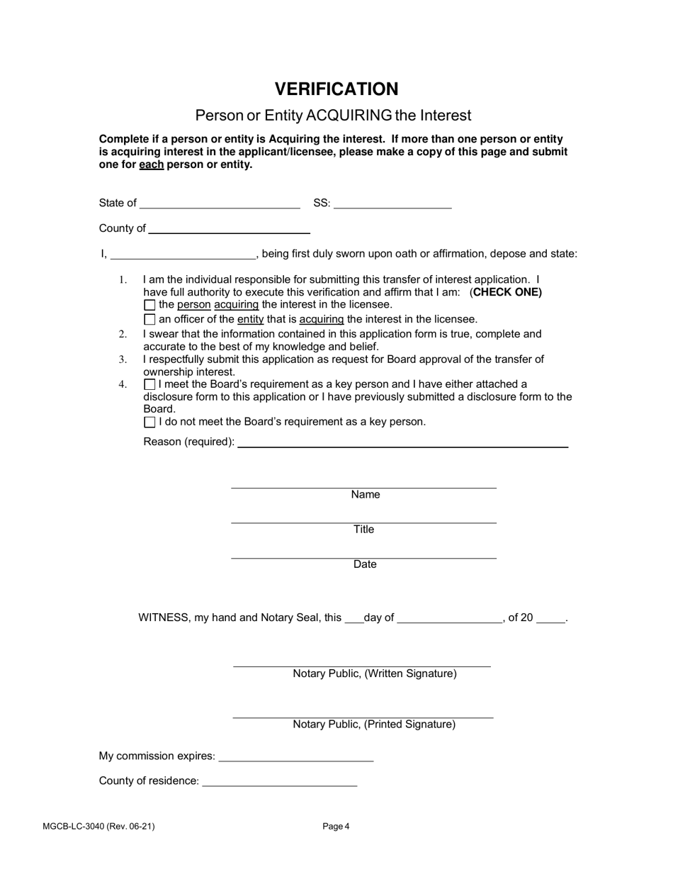 Form MGCB-LC-3040 Transfer of Interest Application - Michigan, Page 4