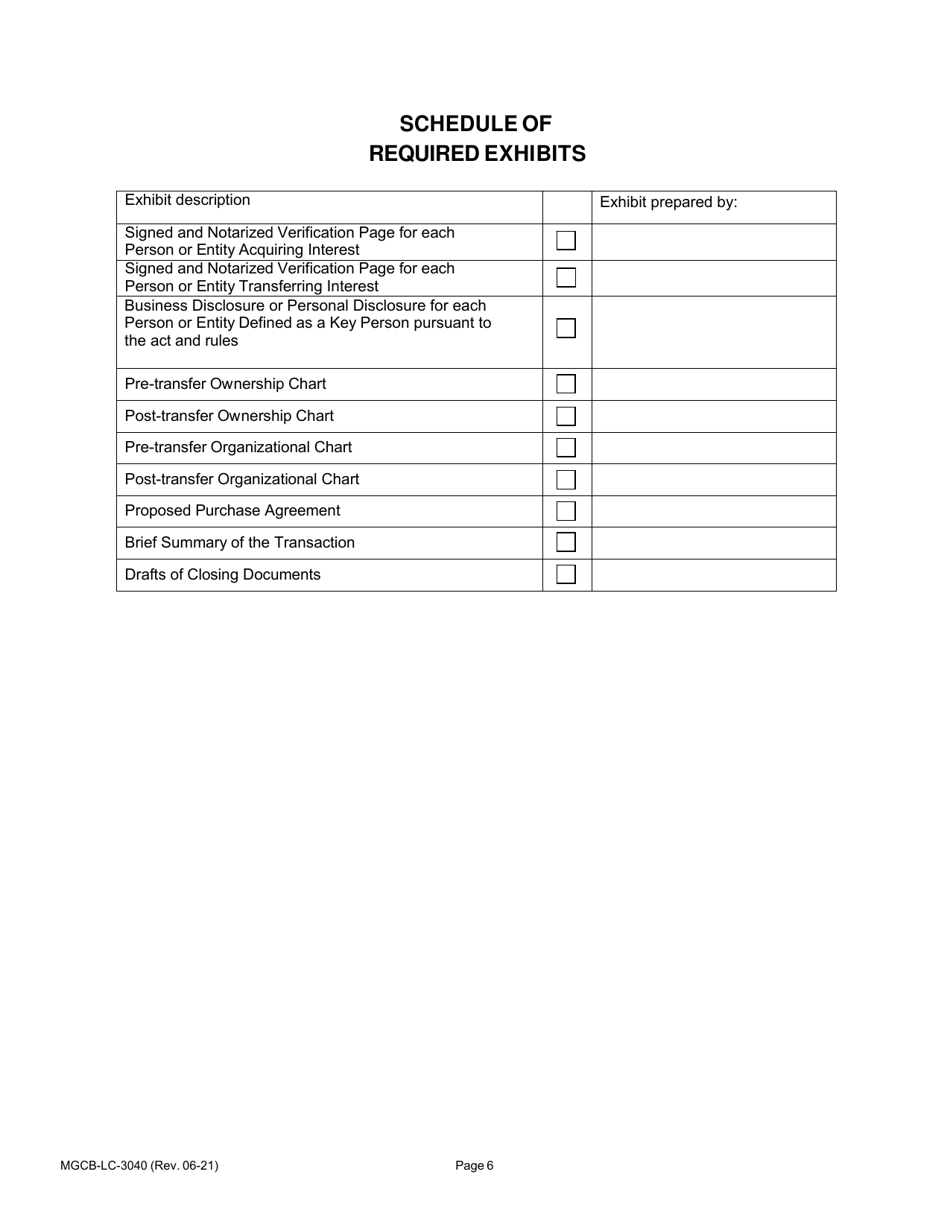 Form MGCB-LC-3040 Transfer of Interest Application - Michigan, Page 6