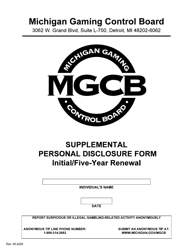 Supplemental Personal Disclosure Form - Initial/Five-Year Renewal - Michigan