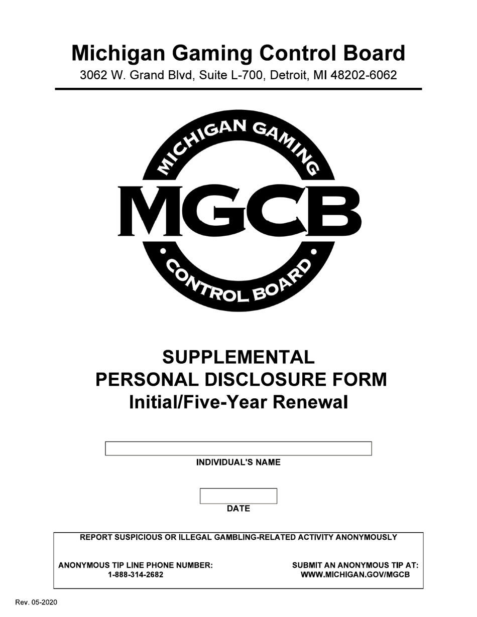 Supplemental Personal Disclosure Form - Initial / Five-Year Renewal - Michigan, Page 1