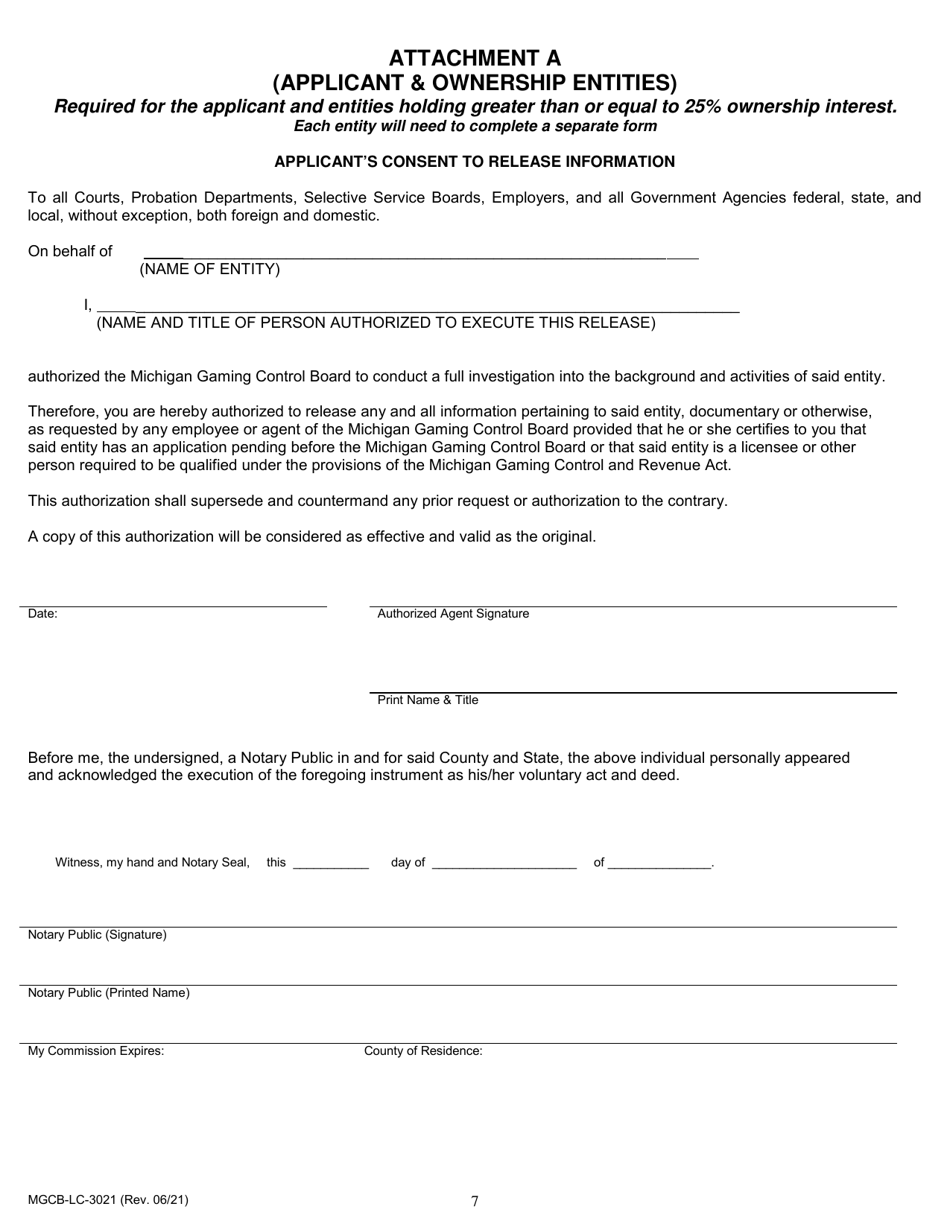 Form MGCB-LC-3021 Vendor Exemption Application - Michigan, Page 7