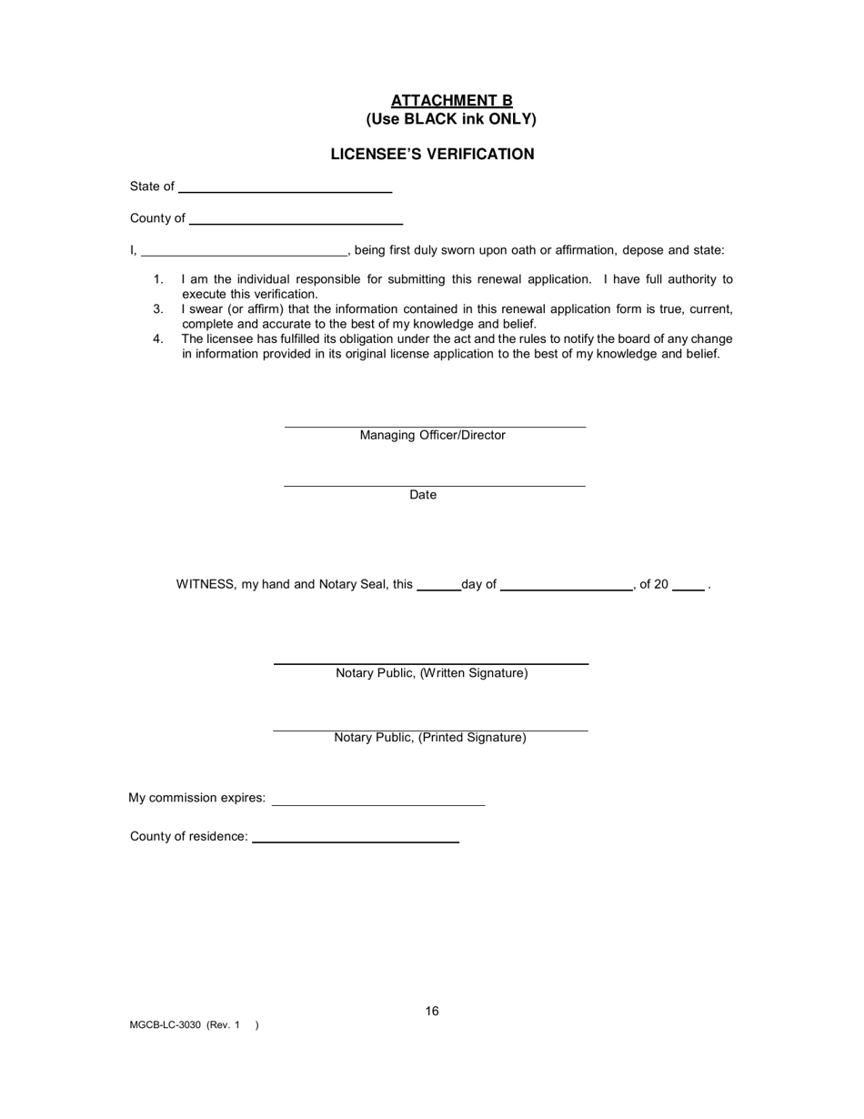 Form MGCB-LC-3030 Supplier License Annual Renewal Report - Michigan, Page 16
