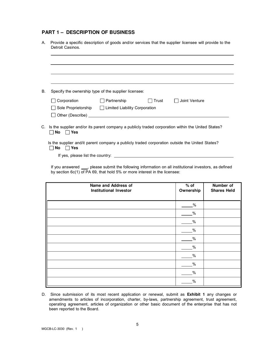 Form MGCB-LC-3030 Supplier License Annual Renewal Report - Michigan, Page 5