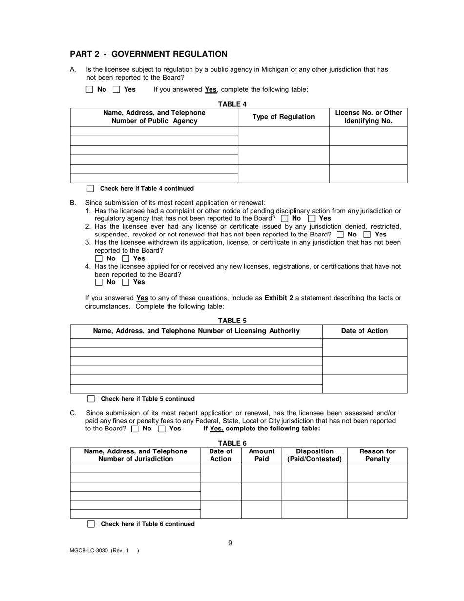 Form MGCB-LC-3030 Supplier License Annual Renewal Report - Michigan, Page 9