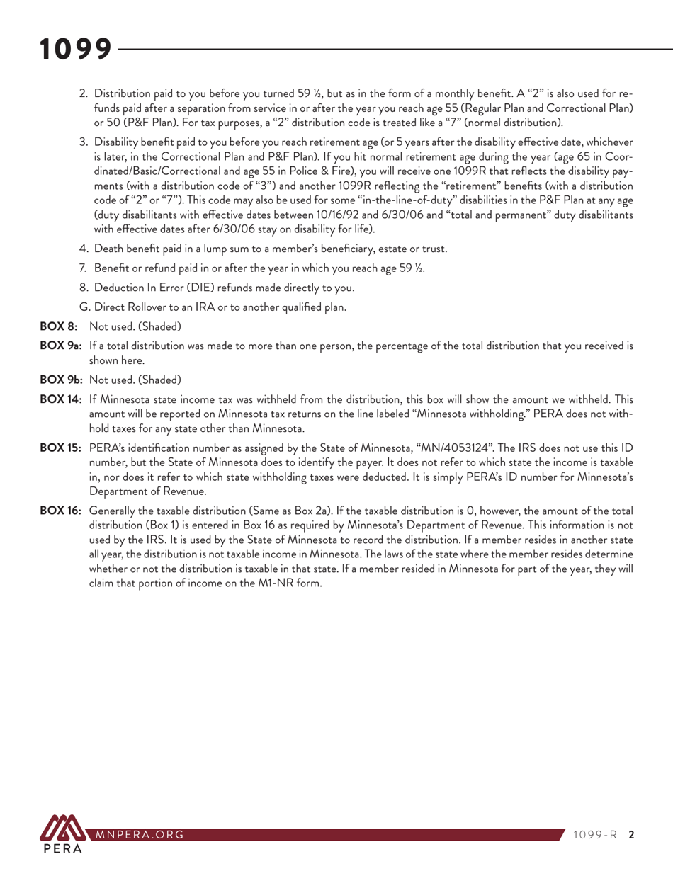 Instructions for IRS Form 1099-R Distributions From Pensions, Annuities, Retirement or Profit-Sharing Plans, IRAs, Insurance Contracts, Etc. - Minnesota, Page 2