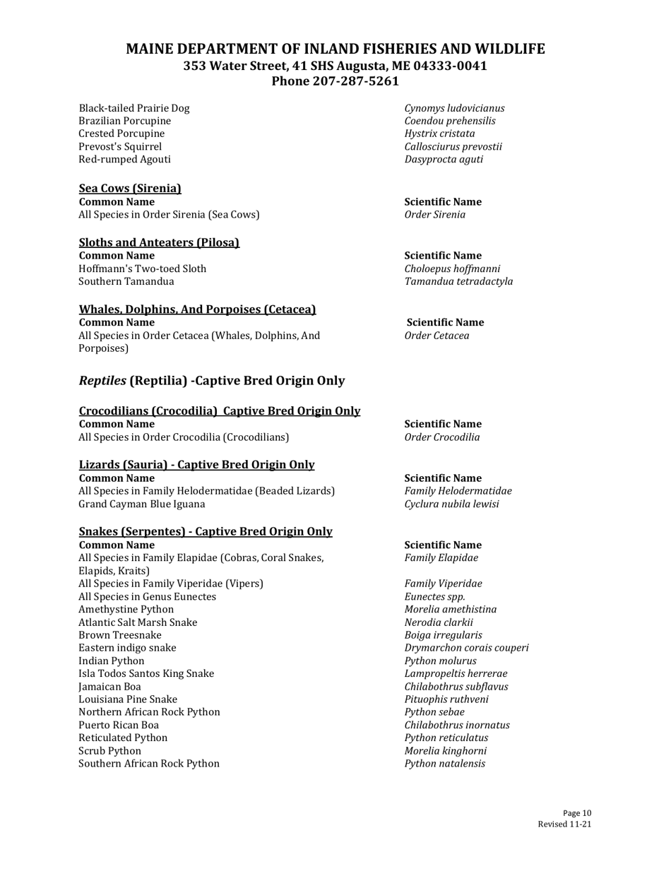 Wildlife Exhibition Permit Application - Maine, Page 10