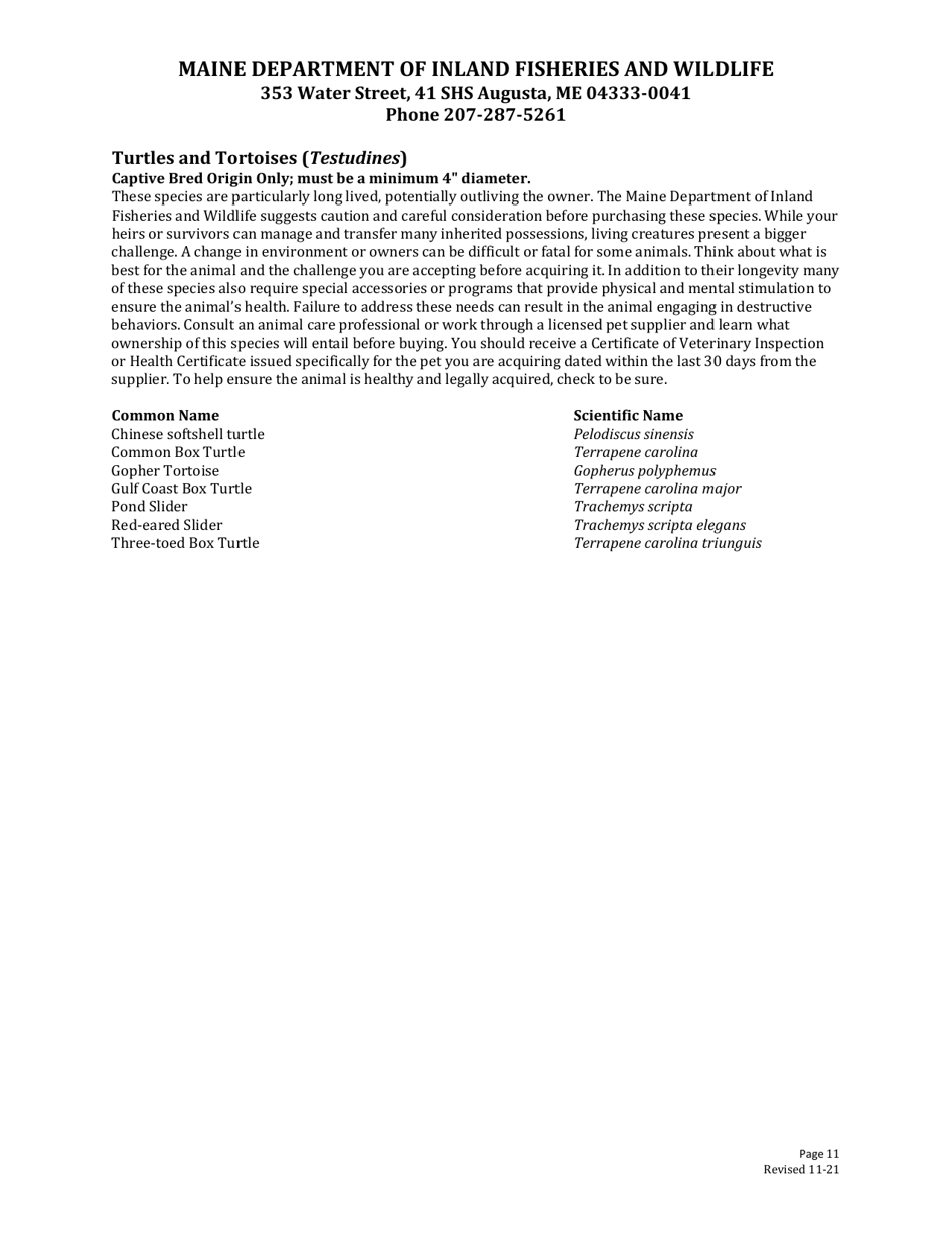 Wildlife Exhibition Permit Application - Maine, Page 11