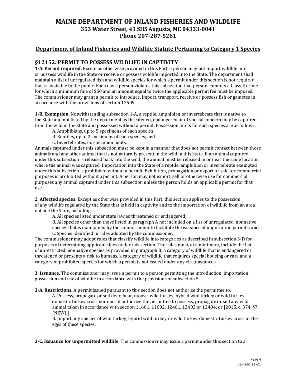 Wildlife Exhibition Permit Application - Maine, Page 4