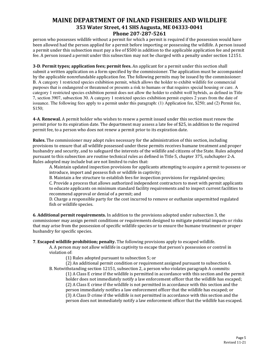Wildlife Exhibition Permit Application - Maine, Page 5
