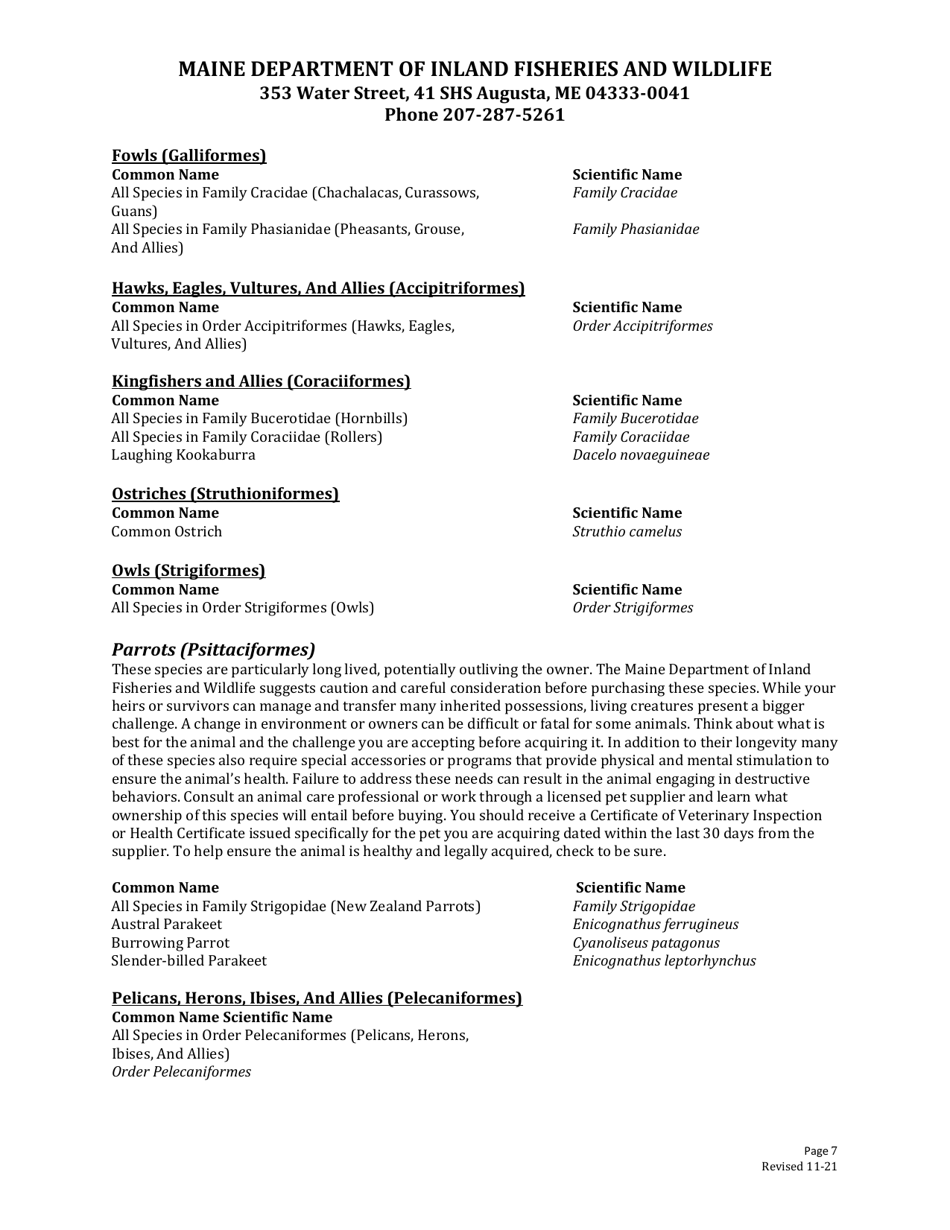 Wildlife Exhibition Permit Application - Maine, Page 7