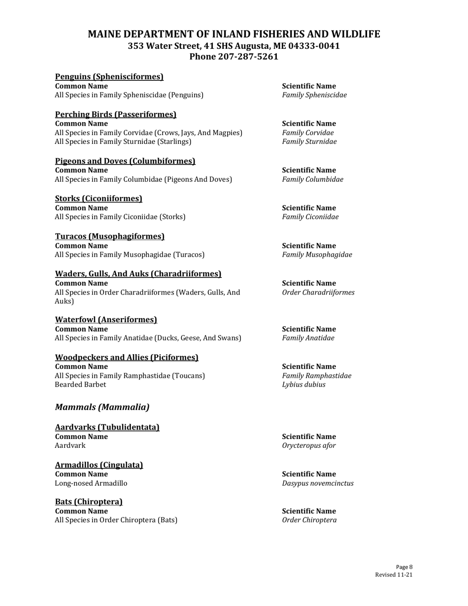 Wildlife Exhibition Permit Application - Maine, Page 8