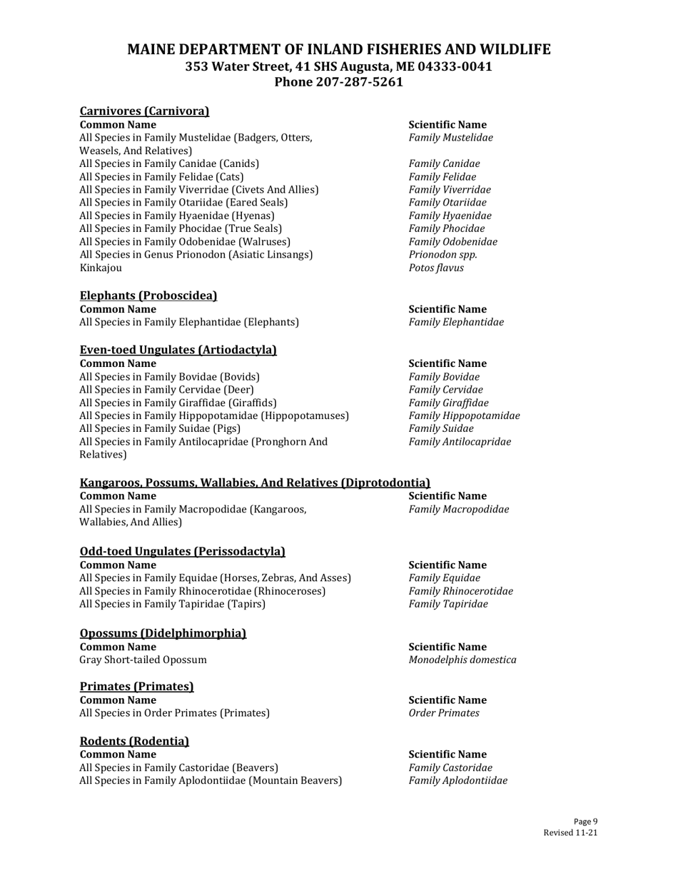Wildlife Exhibition Permit Application - Maine, Page 9