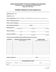 Document preview: Wildlife Exhibition Permit Application - Maine